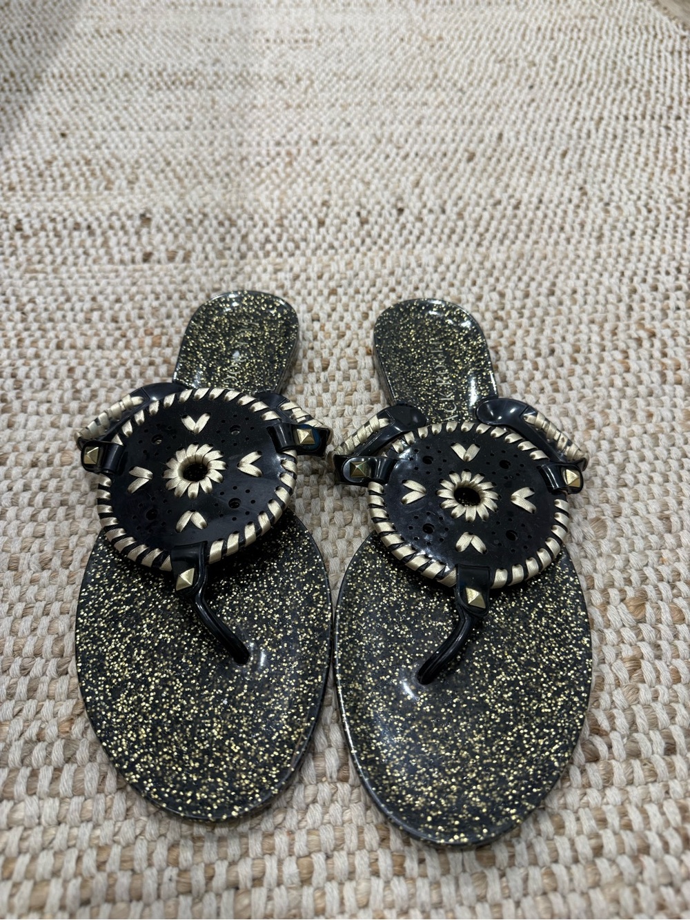 Jack Rogers Georgica Black & Gold Glitter Jelly Sandals